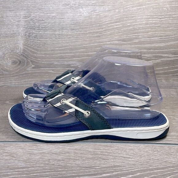 Sperry Top Sider Seafish Women’s Sz 7M Blue Leather Nylon Thong Flip Flop Sandal - Picture 3 of 12